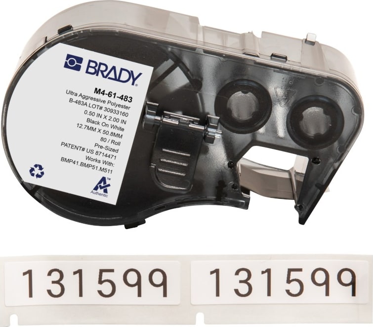 Brady M4-61-483 - Polyester Labels, for BMP41 and M5 Printers, 2' H x 0.5' W, Black on White