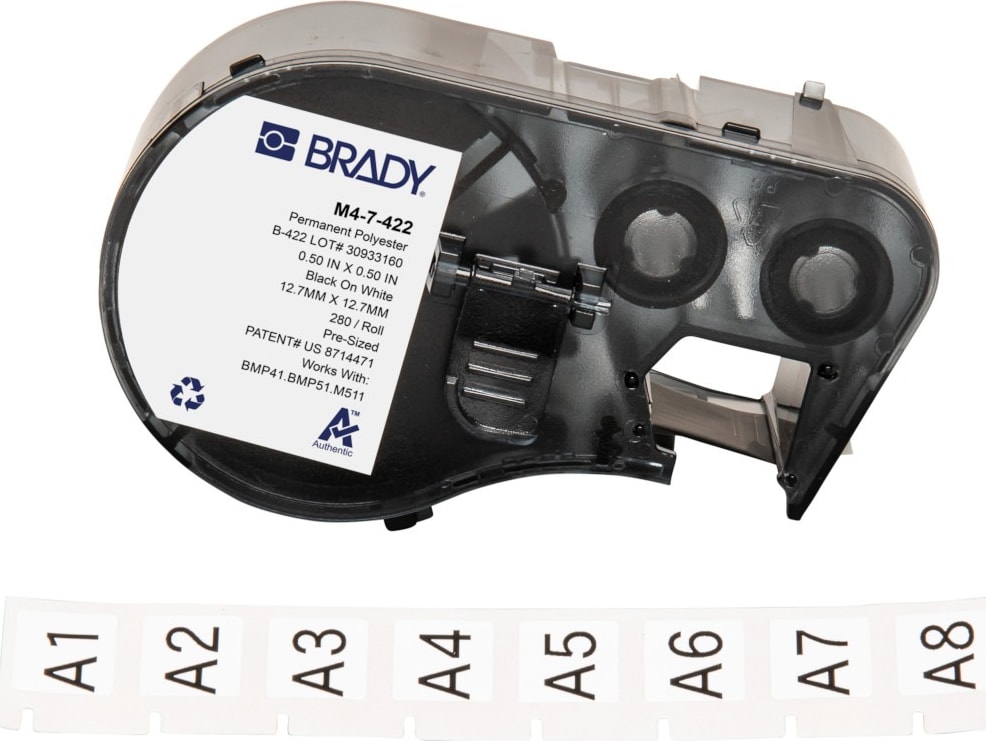 Brady M4-7-422 - Polyester Labels, for BMP41 & M5 Printers, 0.5' H x 0.5' W, Black on White