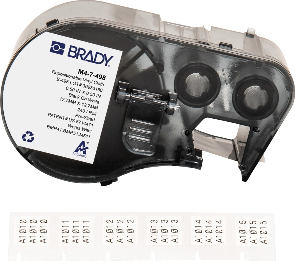 Brady M4-7-498 - Vinyl Cloth Labels, Repositionable, for BMP41 & M5 Printers, 0.5' H x 0.5' W