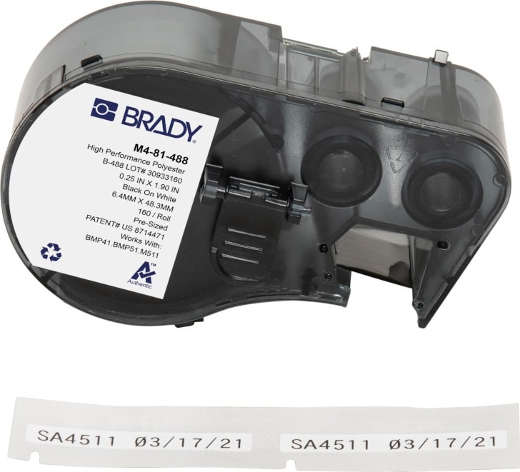 Brady M4-81-488 - Polyester Labels, Solvent Resistant, for BMP41 & M5 Printers, 0.25' H x 1.9' W