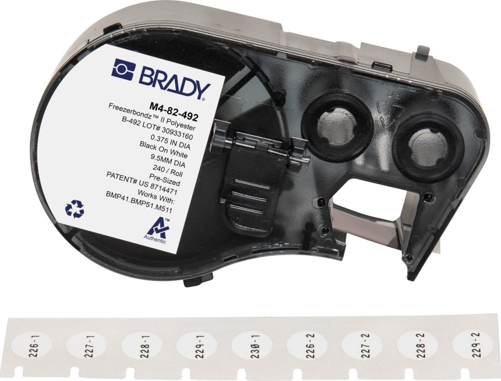 Brady M4-82-492 - Polyester Labels, BMP41 & M5 Printers, 0.375', Black on White, FreezerBondz Series