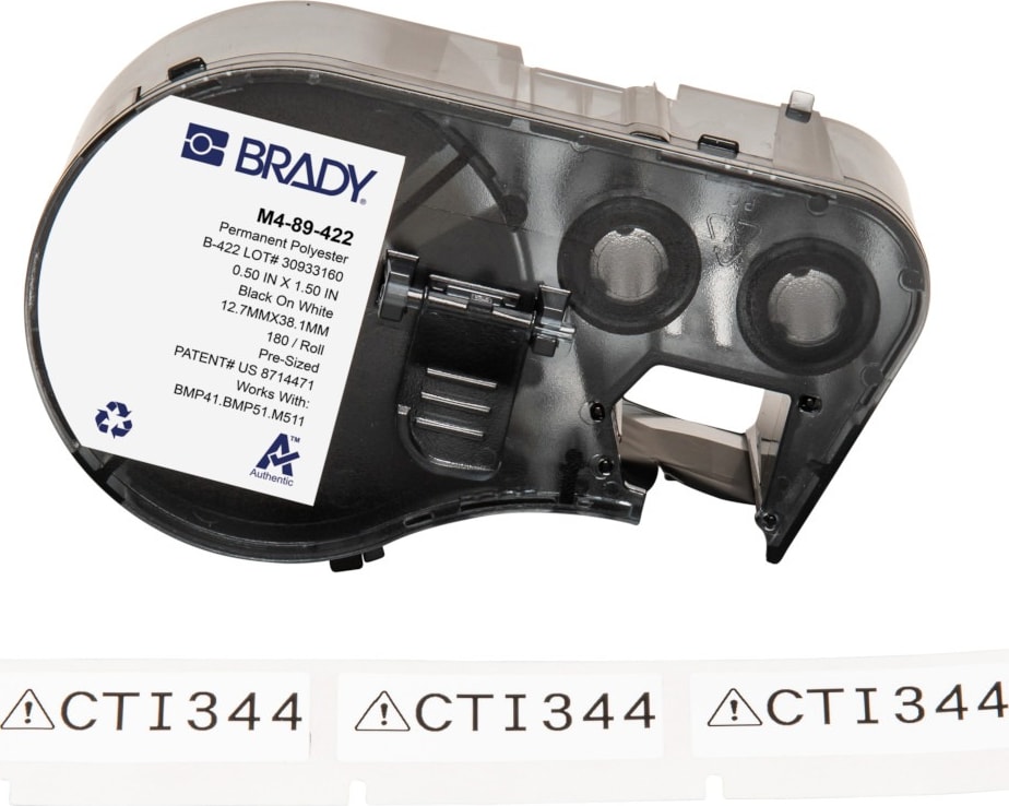 Brady M4-89-422 - Polyester Labels, for BMP41 & M5 Printers, 1.5' H x 0.5' W, Black on White
