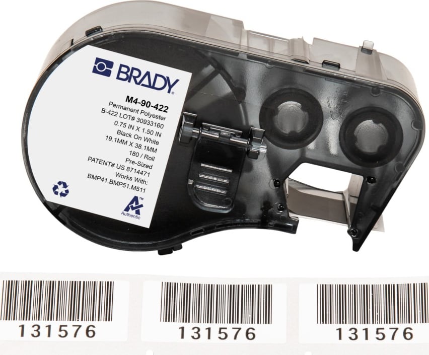 Brady M4-90-422 - Polyester Labels, for BMP41 & M5 Printers, 0.75' H x 1.5' W, Black on White