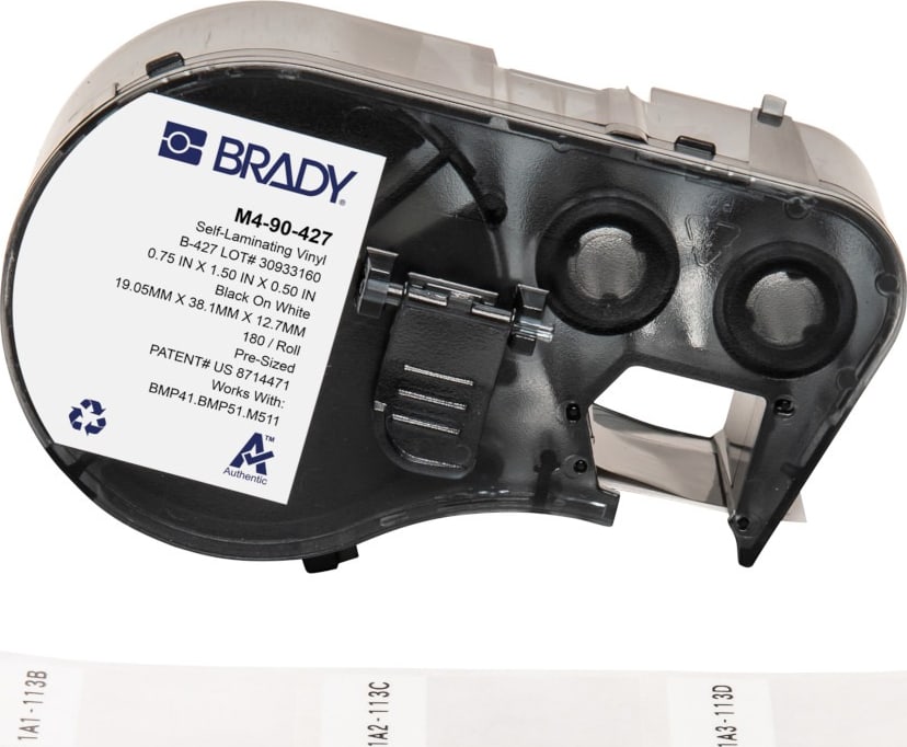 Brady M4-90-427 - Vinyl Labels, Wrap Around, BMP41 & M5 Printers, 1.5' H x 0.75' W, Black on White