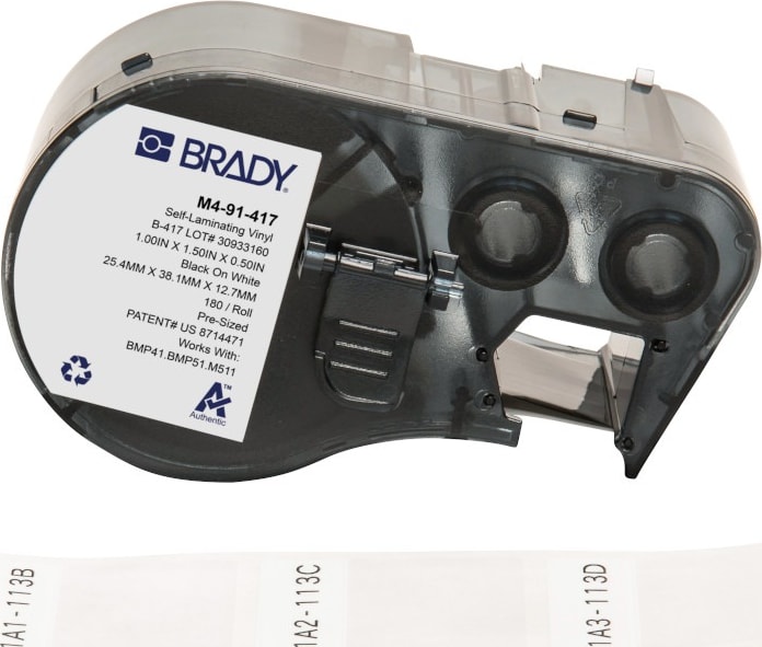 Brady M4-91-417 - Vinyl Labels, Wrap Around, Self-Laminating, for BMP41 & M5 Printers, 1.5' H x 1' W