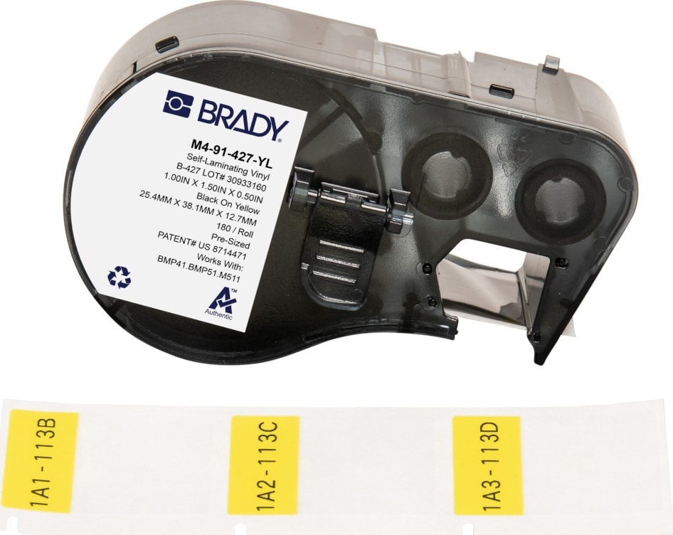 Brady M4-91-427-YL - Vinyl Labels, Wrap Around, BMP41 & M5 Printers, 1.5' H x 1' W, Black on Yellow