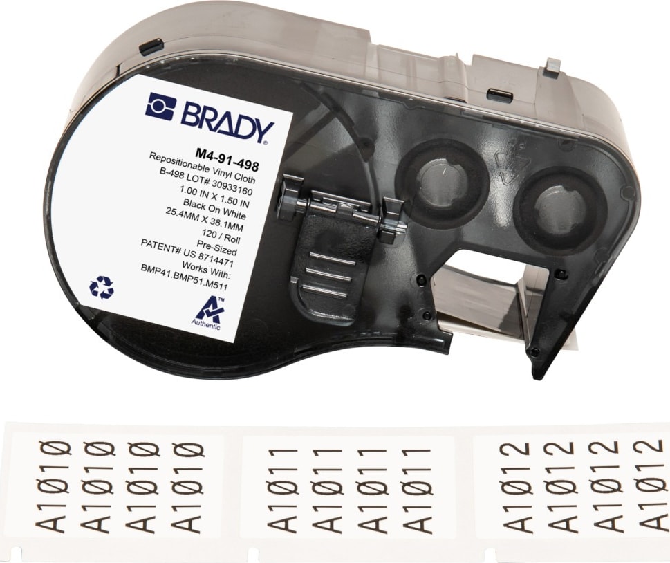 Brady M4-91-498 - Vinyl Cloth Labels, Repositionable, for BMP41 & M5 Printers, 1.5' H x 1' W
