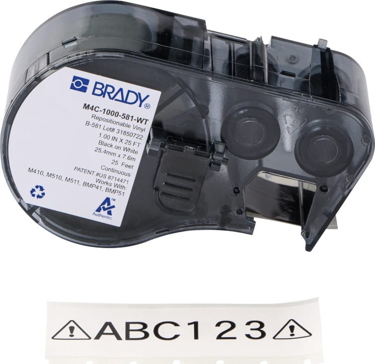 Brady M4C-1000-581-WT - Repositionable Multi-Purpose Labels, Vinyl, 1' W x 25' L