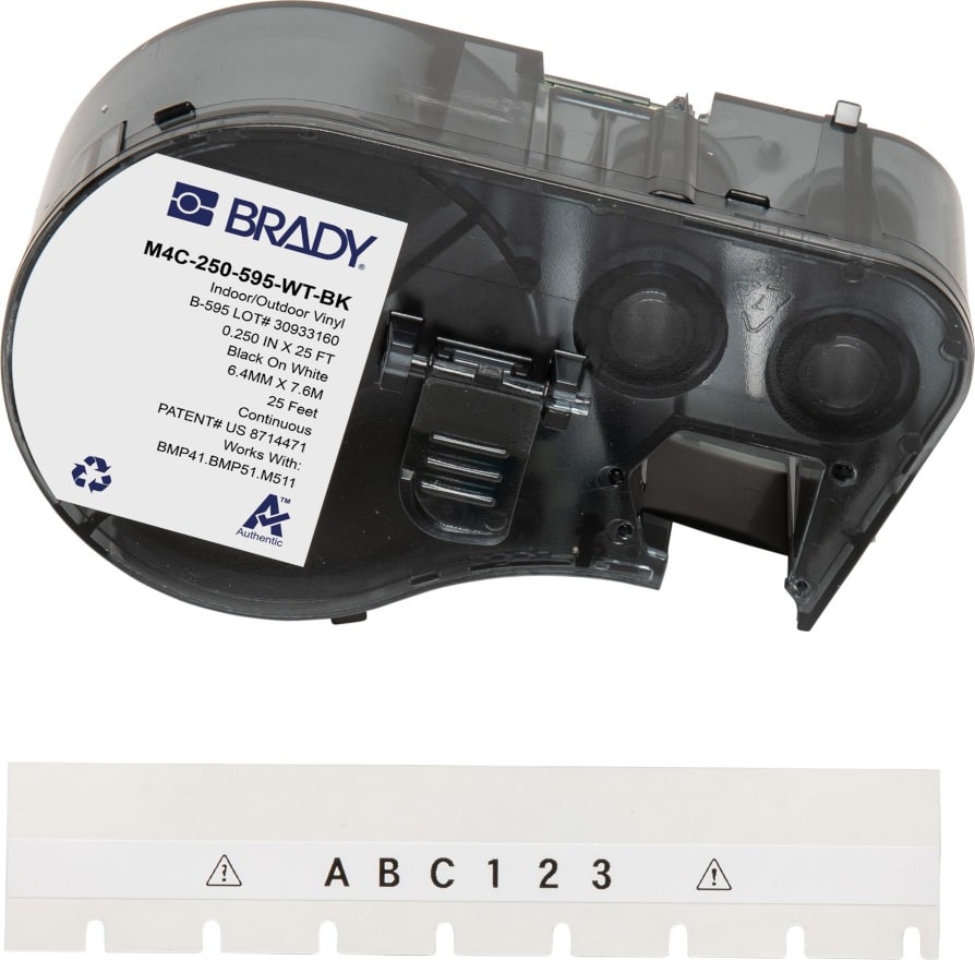 Brady M4C-250-595-WT-BK - Vinyl Labels, All-Weather, for BMP41 and M5 Printers, 0.25', Black on White
