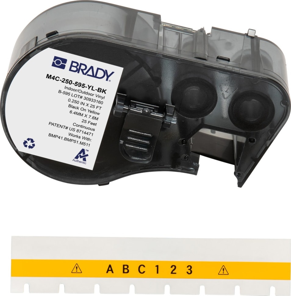 Brady M4C-250-595-YL-BK - Vinyl Labels, All-Weather, for BMP41 and M5 Printers, .25', Black on Yellow