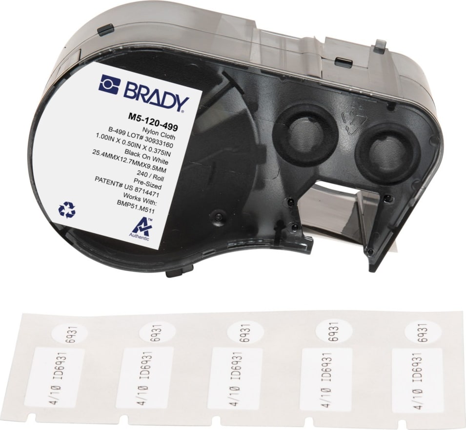 Brady M5-120-499 - Nylon Labels, Aggressive Adhesive, M5 Printers, 0.5' H x 1' W x 0.375' Dia