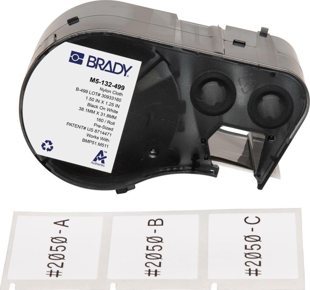 Brady M5-132-499 - Nylon Labels, Aggressive Adhesive, M5 Printers, 1.25' H x 1.5' W, Black on White