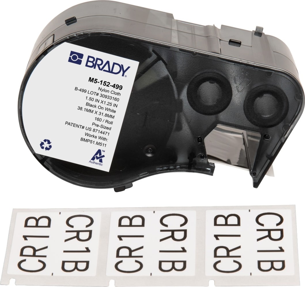 Brady M5-152-499 - Nylon Flag Labels, Aggressive Adhesive, M5 Printers, 1.25 x 1.5', Black on White