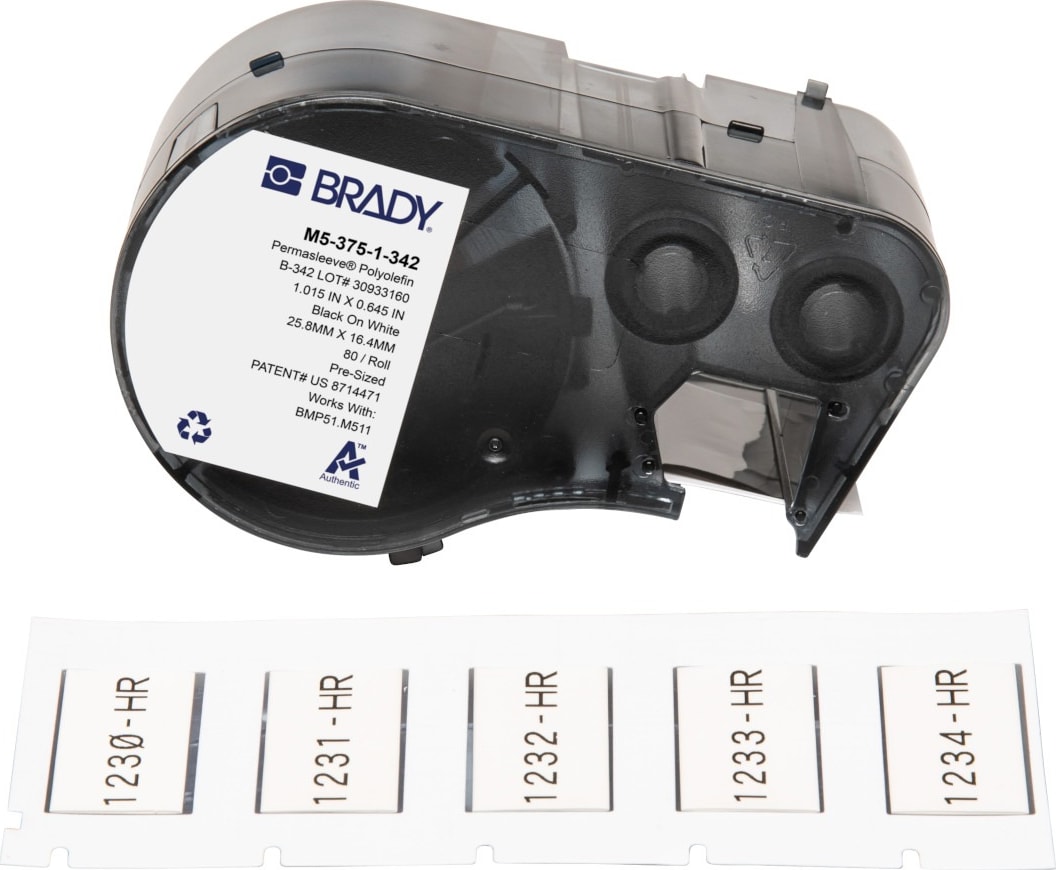 Brady M5-375-1-342 - Heat-Shrink Labels, for M5 Printers, .645x1', Black on White, PermaSleeve Series