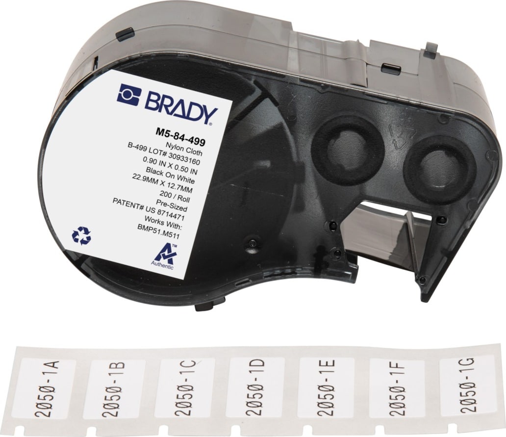 Brady M5-84-499 - Nylon Labels, Aggressive Adhesive, M5 Printers, 0.5' H x 0.9' W, Black on White