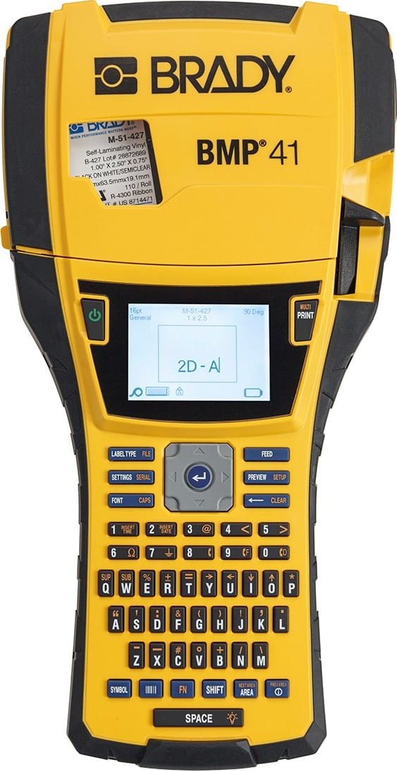 Brady BMP41 - Label Printer, Monocolor LCD Screen, 1200 mAh, USB (Yellow, Gray)