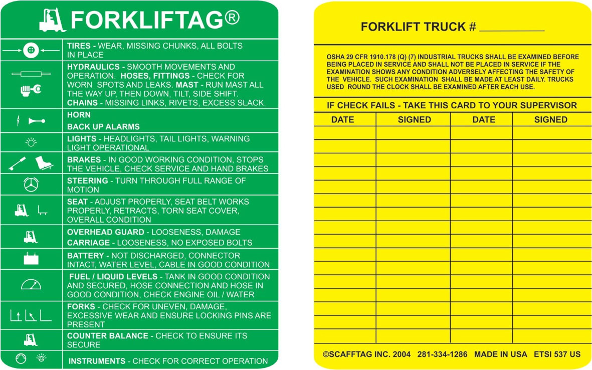 Brady FLT-ETSI 537 - ForkliftTag Forklift Truck Checklist Inserts, 100/PK