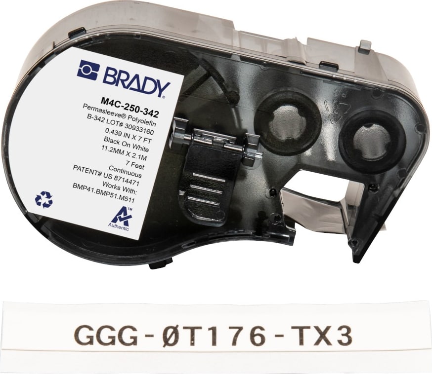 Brady M4C-250-342 - PermaSleeve Heat Shrink Labels w/Ribbon For BMP41 BMP51 M511 Printers, 0.25', Black on White
