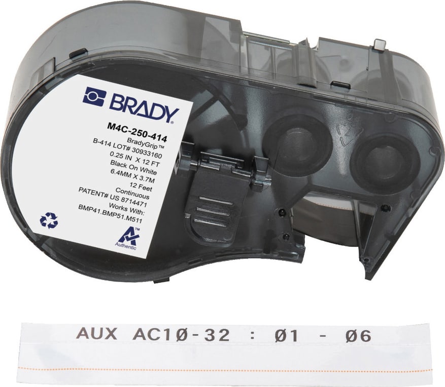 Brady M4C-250-414 Print-on-Hook Labels, BMP41 & M5 Printers, .25', Black on White, BradyGrip Series