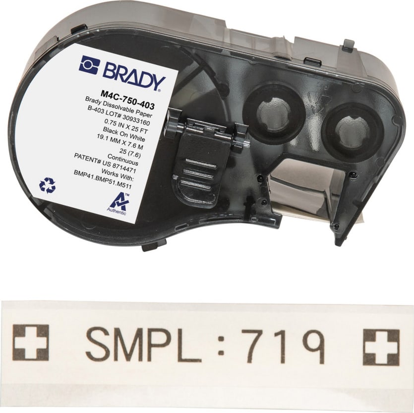 Brady M4C-750-403 Paper Labels, Water Dissolvable, for BMP41 and M5 Printers, Black on White