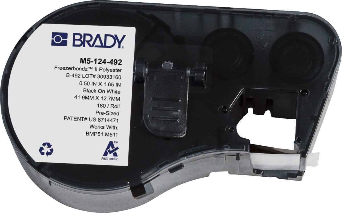 Brady M5-124-492 - FreezerBondz Ultra-Thin Cryogenic Polyester Labels w/Ribbon, 1.65' x 0.5', Black on White, 180 Labels/Cartridge