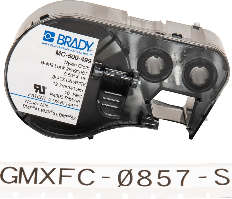 Brady MC-500-499 - Aggressive Adhesive Multi-Purpose Nylon Label Tape w/Ribbon For BMP41 BMP51, 0.5' x 16 ft L