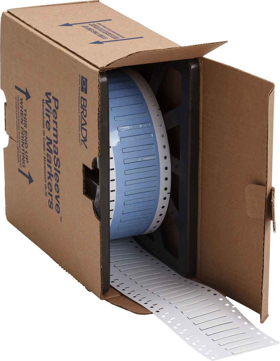 Brady PS-094-150-WT - PermaSleeve Heat Shrink Wire and Cable Labels for 3' Core Printers, 2500/Roll, White, Single-Sided