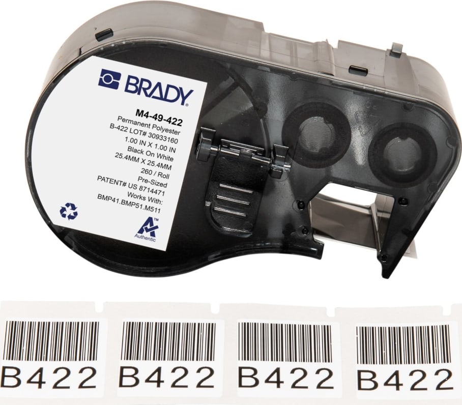 Brady M4-49-422 - Polyester Labels, for BMP41 & M5 Printers, 1' H x 1' W, Black on White