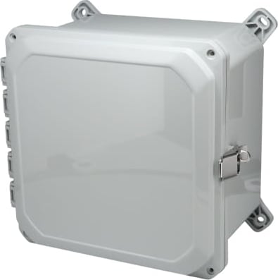 Bud Industries DPH-28725 - Heavy-Duty Plastic Enclosure w/ Adjustable Panel Height, NEMA 6P, IP68, Gray Hinged Cover