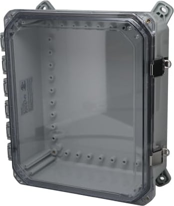 Bud Industries DPH-28727-C - Heavy-Duty Plastic Enclosure w/ Adjustable Panel Height, NEMA 6P, IP68, Clear Hinged Cover