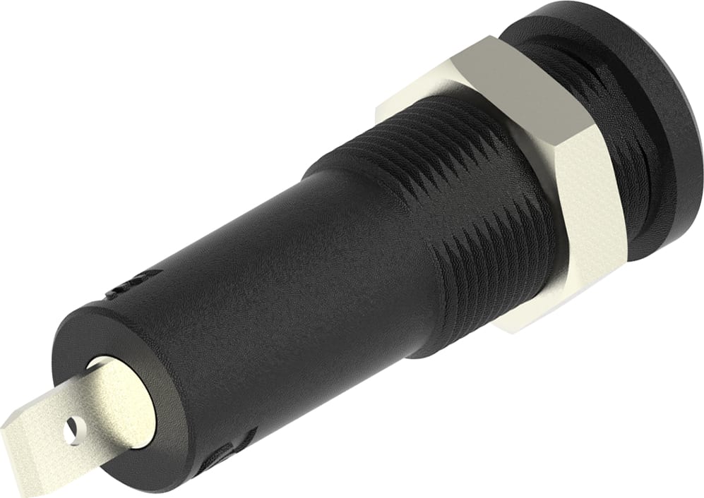 Cal Test CT4008-0 - 4mm Sheathed Banana Jack, Panel Mount, 4.8mm Quick Connect (Black)