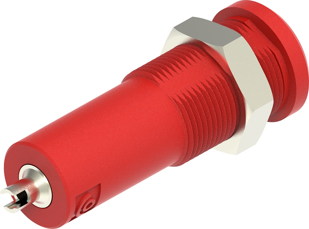 Cal Test CT4407-2 - 5kV, 4mm Sheathed Banana Jack, Panel Mount, 2mm Solder Cup with Slot (Red)