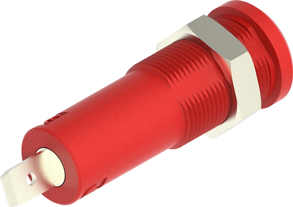 Cal Test CT4008-2 - 4mm Sheathed Banana Jack, Panel Mount, 4.8mm Quick Connect (Red)
