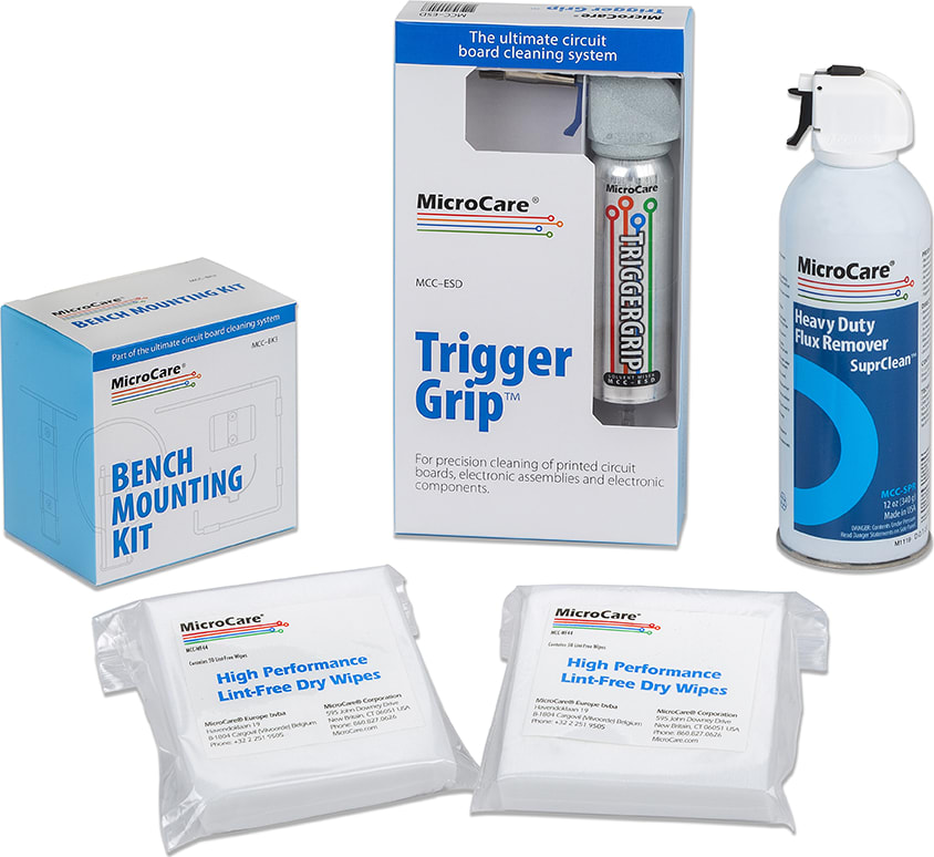MicroCare MCC-CBCSK - Cleaning Station Kit, TriggerGrip Tool, Bench Mount, Flux Remover, Wipes