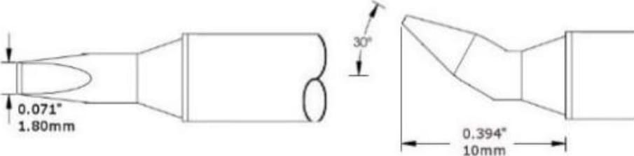 Metcal CVC-6CH0018R Cartridge, Chisel, Reach, 1.8mm x 10mm LG, 30 Degree