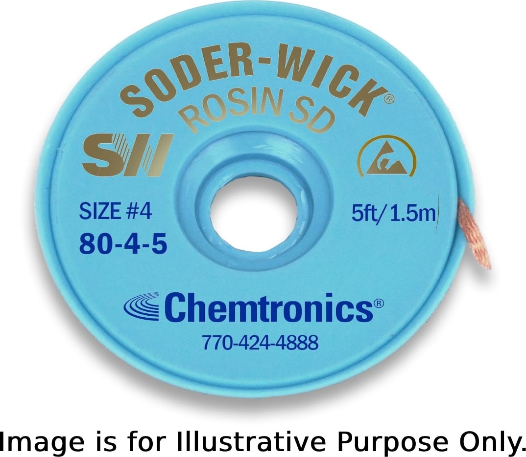 Chemtronics 80-4-10-2PK - фитиль для удаления припоя с флюсом из канифоли Soder-Wick, 0,110'/2,8 мм, 10'/3,0 м L, ESD-Safe Bobbin, 1 фунт (упаковка из 2 шт.)