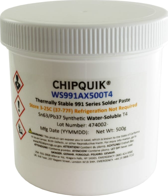 Chip Quik WS991AX500T4 - Thermally Stable Solder Paste WS (Water-Soluble)