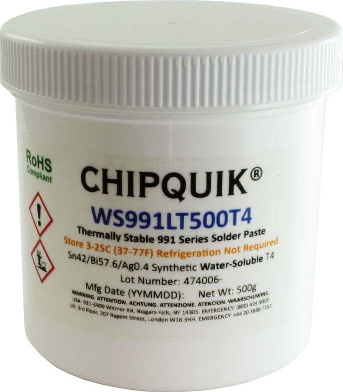 Chip Quik WS991LT500T4 - Thermally Stable Solder Paste WS (Water-Soluble)