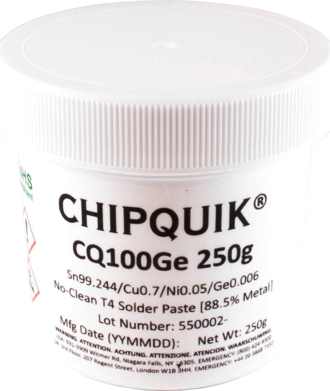 Chip Quik CQ100Ge 250g - Germanium Doped Solder Paste No-Clean Sn/Cu0.7/Ni0.05/Ge0.006 T4