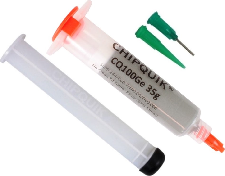 Chip Quik CQ100Ge 35g - Germanium Doped Solder Paste No-Clean Sn/Cu0.7/Ni0.05/Ge0.006 T4 (35g syringe)