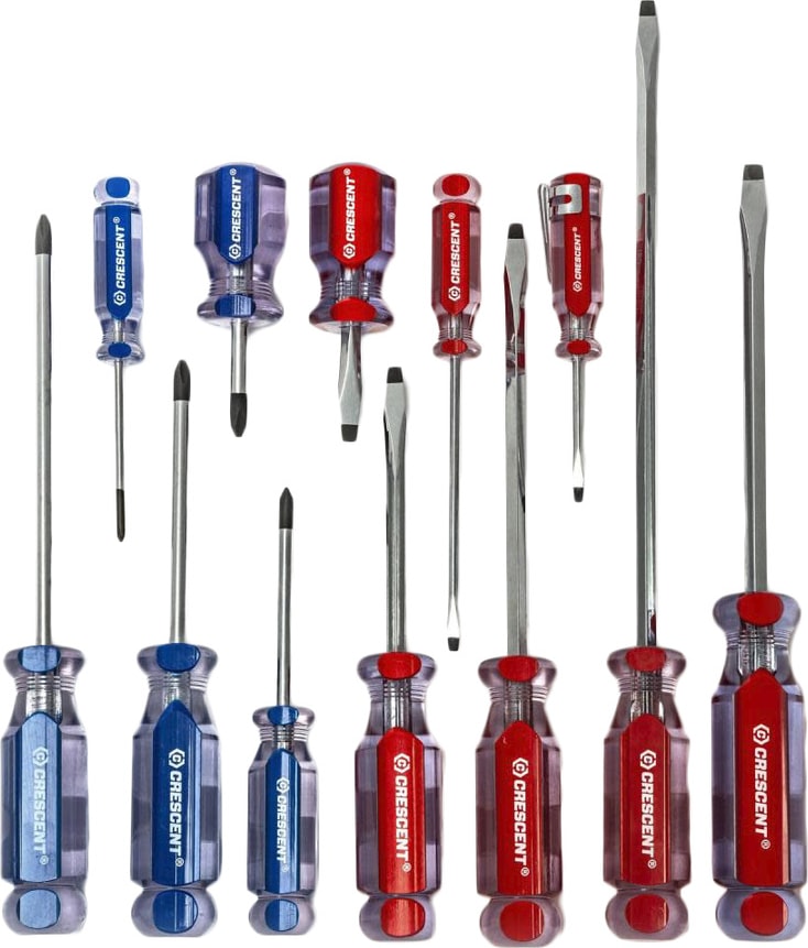 Crescent CPS12PCSET - Screwdriver Set, 15.4' OAL, Phillips And Slotted, Carded, Color Coded, 12/Pcs