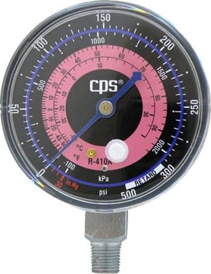 CPS RGB5H Gauge HI R-410A, 2.5' / 63mm, 1.6%, PSI / Kpa °F / °C and Metal Chrome Case