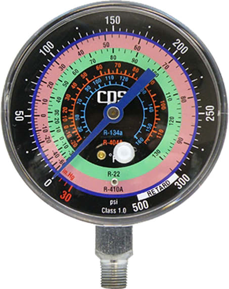 CPS RGH7H - High Pressure Gauge, R-134a, 22, 404A, 410A 3 1/8 inch /80mm, 1%, PSI, F and Metal Case