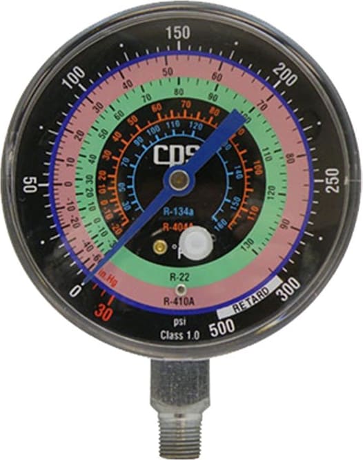 CPS RGH4L - Low-Pressure Gauge, R-134a 22 404A 410A 3-1/8' (80mm) PSI / F Chrome Metal Case