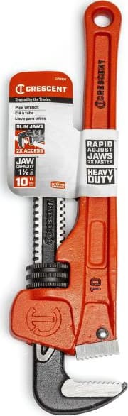 Crescent CIPW10S - Pipe Wrench, Slim Jaw, Cast Iron, Jaw Capacity 0' - 1.9', 10' OAL