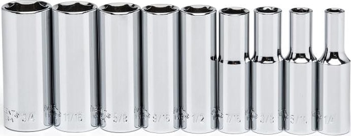Crescent Nicholson CSAS6N - 9 Piece 3/8' Drive 6 Point Deep SAE Socket Set