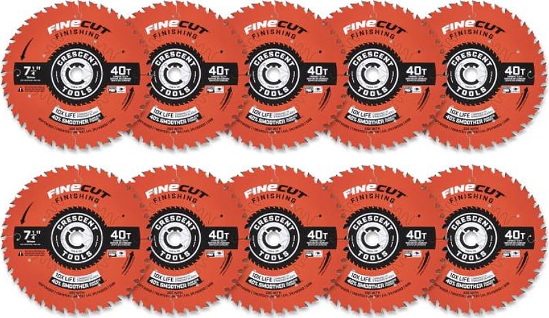 Crescent Nicholson CSBFN-740-10 - 7-1/4' x 40-Tooth FineCut Finishing Circular Saw Blade, 10 Pack