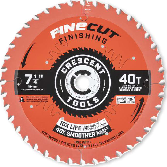Crescent Nicholson CSBFN-740 - 7-1/4' x 40-Tooth FineCut Finishing Circular Saw Blade