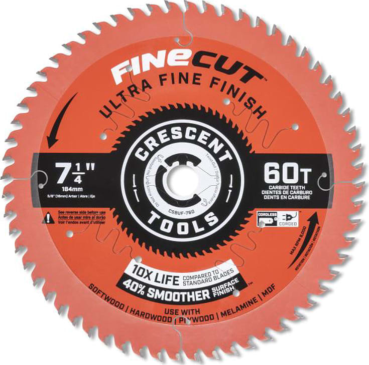 Crescent Nicholson CSBUF-760 - 7-1/4' x 60-Tooth FineCut Ultra Fine Finishing Circular Saw Blade