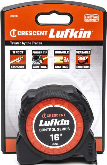 Crescent Lufkin L1016C-02 - Tape Measure, Yellow Clad, 1-3/16' x 16', Control Series